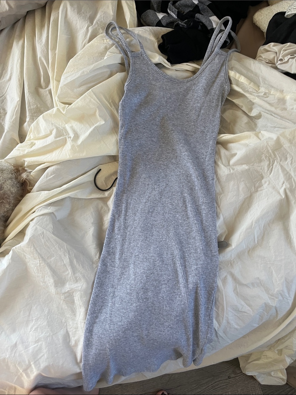 Ambiance Light Gray Ribbed Tank Midi Dress